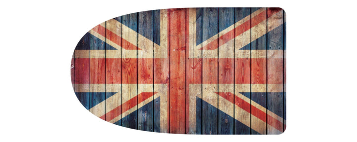 Union Jack wooden slat style table top made by Chippy's Workshop for the Sea King helicopter glamping pod