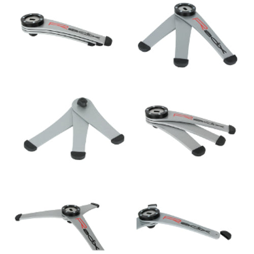 Radix tripod folded for storage and opened out, drawing