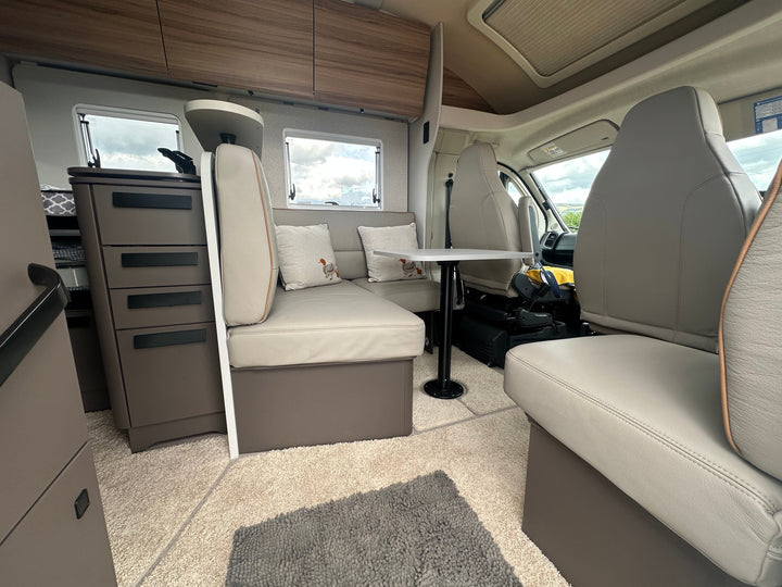 Bürstner Lyseo B66 table top on a black Cypress leg, fitted