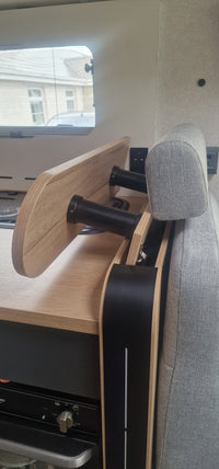 Pilote shelf with black upstands folded down