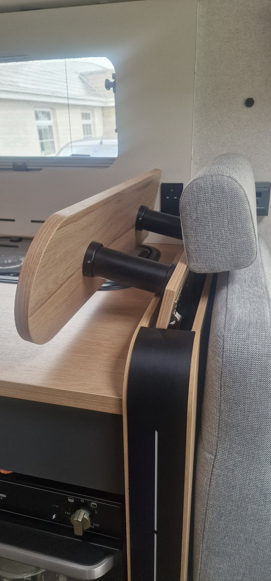 Pilote shelf with black upstands folded down