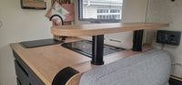 Oak Pilote shelf with black upstands, fitted in a Pilote motorhome